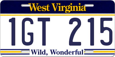 WV license plate 1GT215