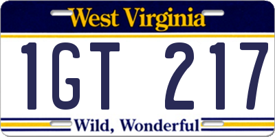 WV license plate 1GT217