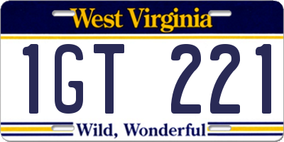 WV license plate 1GT221