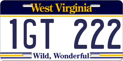 WV license plate 1GT222