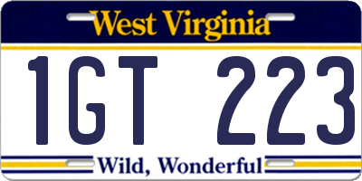 WV license plate 1GT223