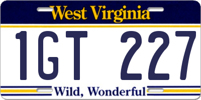 WV license plate 1GT227