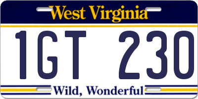 WV license plate 1GT230