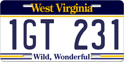 WV license plate 1GT231