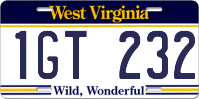 WV license plate 1GT232