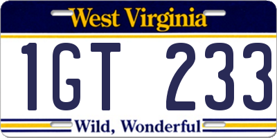 WV license plate 1GT233
