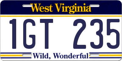 WV license plate 1GT235