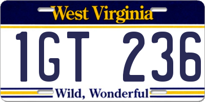 WV license plate 1GT236