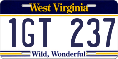 WV license plate 1GT237