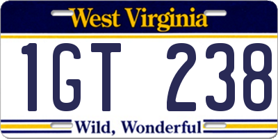 WV license plate 1GT238