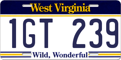 WV license plate 1GT239