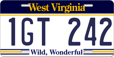 WV license plate 1GT242