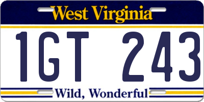 WV license plate 1GT243