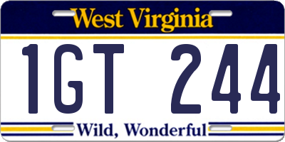 WV license plate 1GT244