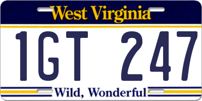 WV license plate 1GT247