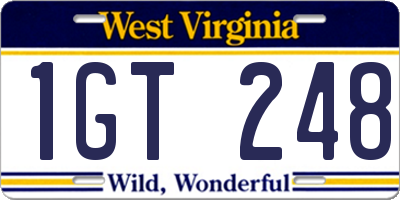 WV license plate 1GT248