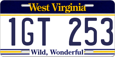 WV license plate 1GT253