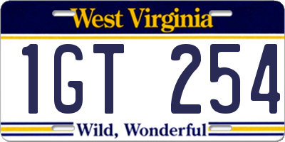 WV license plate 1GT254