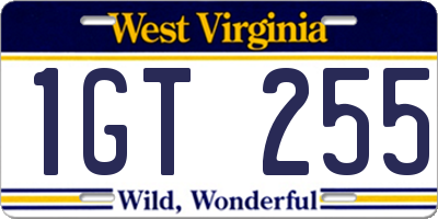 WV license plate 1GT255