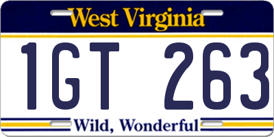 WV license plate 1GT263