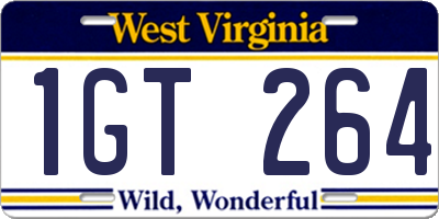 WV license plate 1GT264