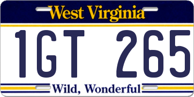 WV license plate 1GT265