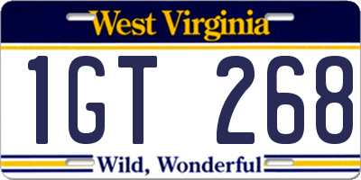 WV license plate 1GT268