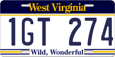 WV license plate 1GT274