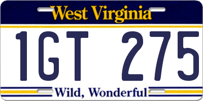 WV license plate 1GT275