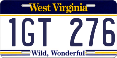 WV license plate 1GT276