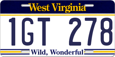 WV license plate 1GT278