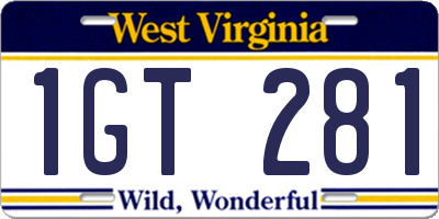 WV license plate 1GT281
