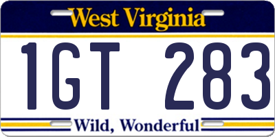 WV license plate 1GT283