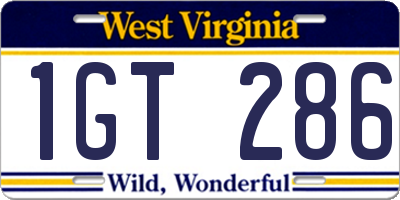 WV license plate 1GT286