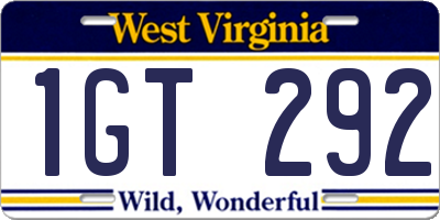 WV license plate 1GT292