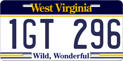 WV license plate 1GT296