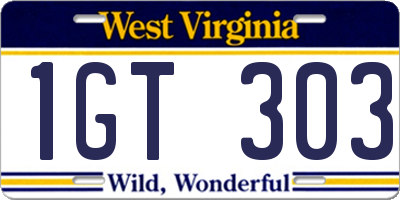 WV license plate 1GT303
