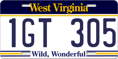 WV license plate 1GT305