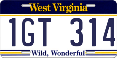 WV license plate 1GT314