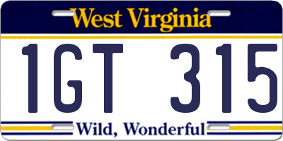 WV license plate 1GT315