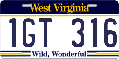 WV license plate 1GT316