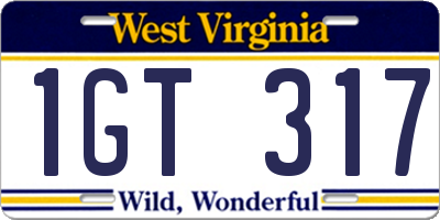 WV license plate 1GT317