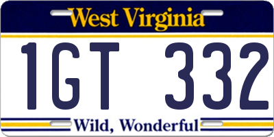 WV license plate 1GT332