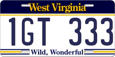 WV license plate 1GT333