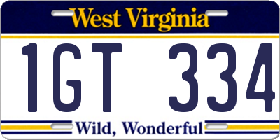 WV license plate 1GT334