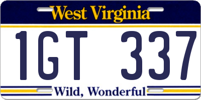 WV license plate 1GT337
