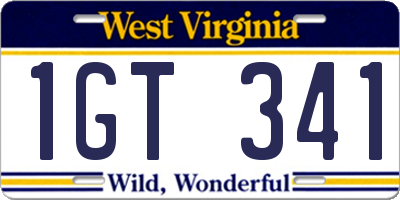 WV license plate 1GT341