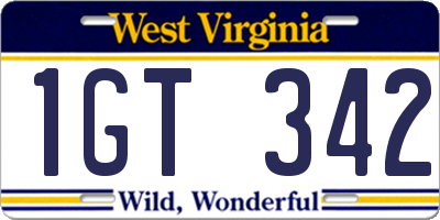WV license plate 1GT342