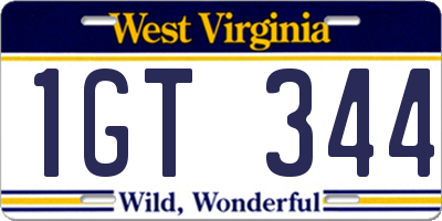 WV license plate 1GT344