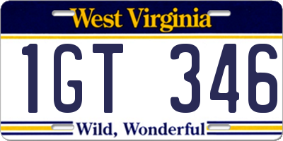 WV license plate 1GT346
